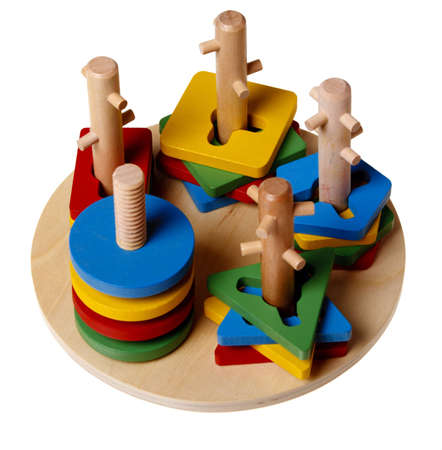 Colourful children's Pyramid (puzzle) isolated on a white background.の写真素材