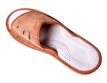 Suede slippers isolated on a white background の写真素材