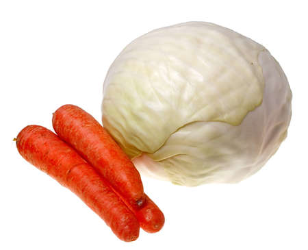 Cabbage and carrot isolated on white background.の写真素材