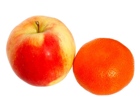 Fresh red apple and tangerine isolated on a white background.の写真素材