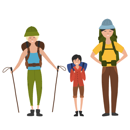 family with boy campingのイラスト素材