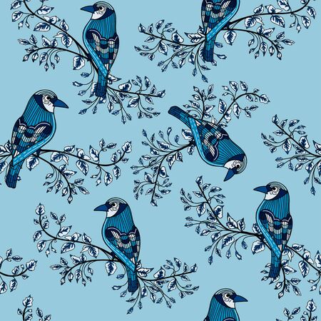 colored birds seamless backgroundのイラスト素材
