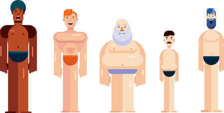simple cartoon male characters. The image of people in full growth, with different physiques,...