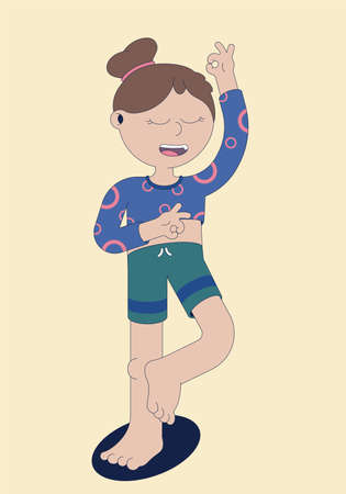 Sport lifestyle concept of women doing yoga and stretching in flat vector illustration. Cartoon character of young female.のイラスト素材