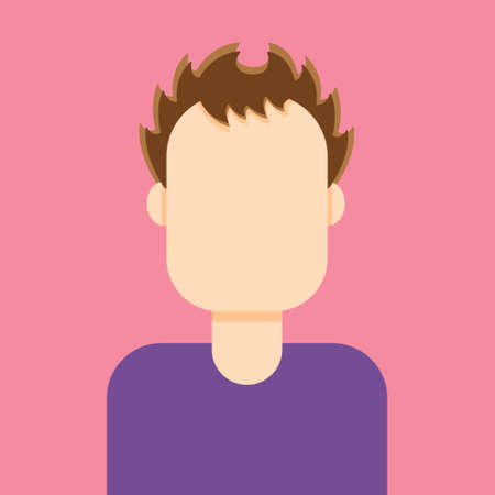Cartoon male character with messy hair in purple t-shirt. Icon of a man in a flat style. Vector illustrationのイラスト素材