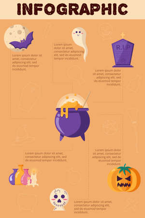 Halloween Concept Infographics. Flat Design Vector Illustration of Trick or Treat Concept isolated on a orange background. Vector illustrationのイラスト素材