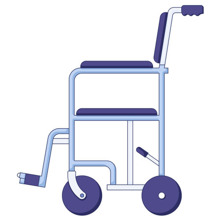 Vector icon of aid mobility, blue hospital wheelchair in a flat style isolated on a white background. Vector illustrationのイラスト素材