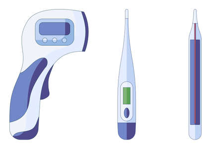 Infrared, electric and mercury thermometer, body temperature check in a flat style isolated on a...