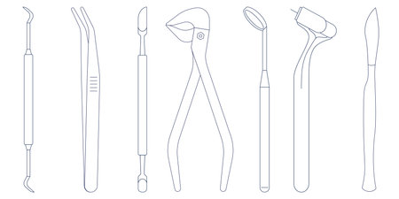 Dental tools and instruments icons set. Stomatology supplies vector icon in a flat style isolated on a white background. Vector illustrationのイラスト素材
