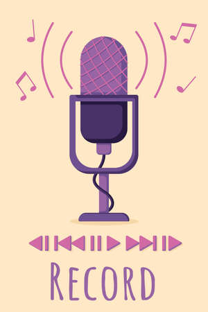 Podcast and audio icon set in a flat style, isolated on a white background. Microphone, record, music wave line icon collection. Vector illustrationのイラスト素材