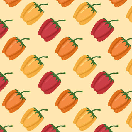 Vegetables seamless pattern. Vector healthy, diet, organic food set for your design. Illustration with bell pepper for textile in a flat style. Vector illustrationのイラスト素材