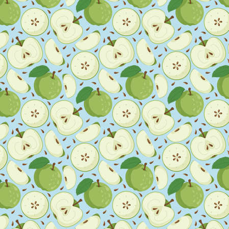 Fruit seamless pattern for textile products, apple pieces, bone and leaves in a flat style . Vector illustrationのイラスト素材