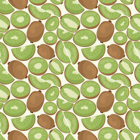Fruit seamless pattern for textile products, kiwi pieces, bone and leaves in a flat style. vector illustrationのイラスト素材