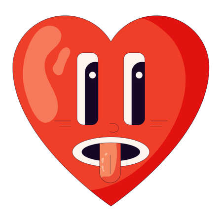 Comic heart element in trendy retro cartoon style. Funny cartoon heart character. Vector illustration of heart element. Sticker pack, posters, prints. vector illustrationのイラスト素材