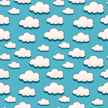 Seamless pattern with cartoon clouds and their shadow in the style of comics of the 70s. vector illustrationのイラスト素材