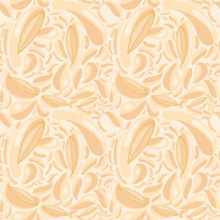 Fruit seamless pattern for textile products, mango pieces with juice splashes, mango smoothie in a flat style. Vector illustrationのイラスト素材