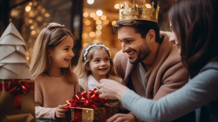 Family exchange gifts on the 3 Kings Dayの素材
