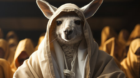 Kangaroo in the white mantle dressed like a monkの素材