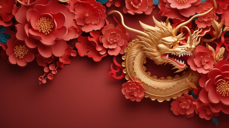 Red banner mockup with copy space, Chinese motifsの素材