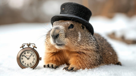 ground hog wearing stylish top hatの素材