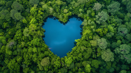 lake in the heart shape in the middle of forestの素材