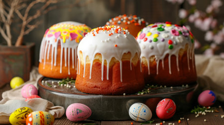Several Kulich, traditional easter cakes.の素材