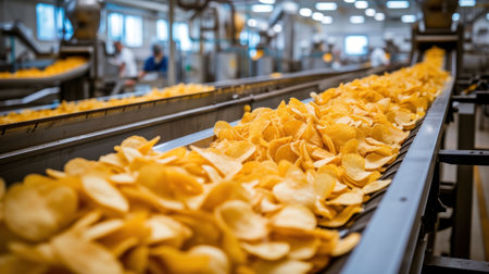 potato chips production plant, automatic metal conveyor line, poster, banner. Highの素材