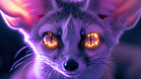 very cute fantasy fennec fox with glowing big beautiful eyes, in purple tones, poster. Highの素材