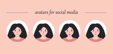 Girls portraits. Set of vectorのイラスト素材