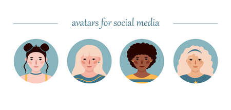 Girls portraits. Set of vectorのイラスト素材