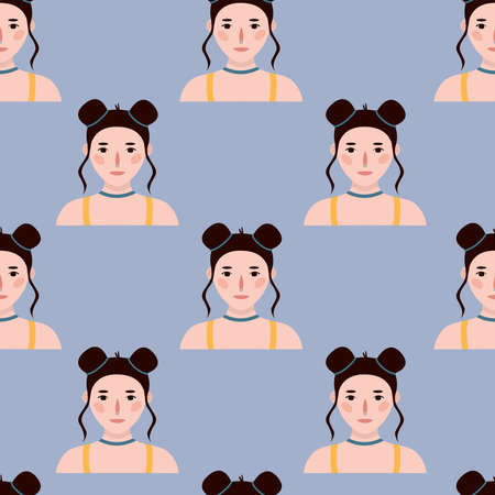 Girls portraits. Set of vectorのイラスト素材