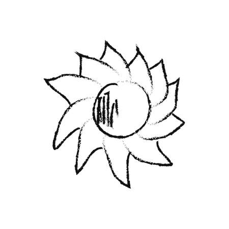 Doodle cosmos illustration in childish style. Hand drawn abstract sun. Black and white.のイラスト素材