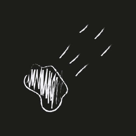 Doodle cosmos illustration in childish style. Hand drawn abstract space comet. Black and white.