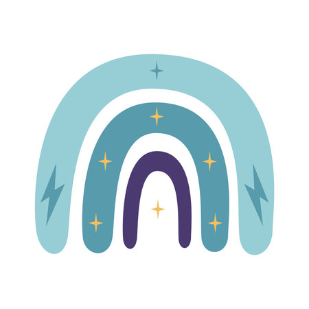 Flat vector hippy boho illustration. Hand drawn retro groovy rainbowのイラスト素材