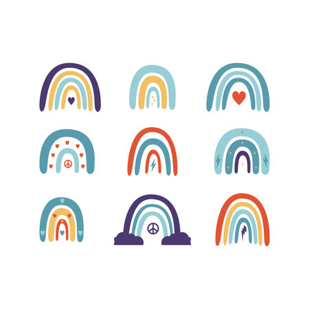 Flat vector hippy boho illustration. Hand drawn retro groovy rainbowのイラスト素材