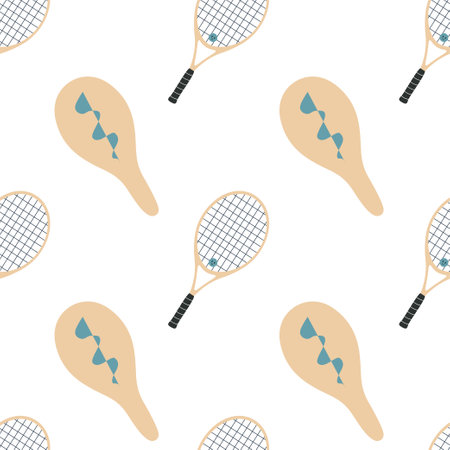 Hand drawn seamless pattern. Tennis racket with dampener and caseのイラスト素材