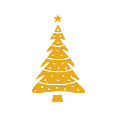 Flat hand drawn christmas tree gold silhouette illustrationのイラスト素材