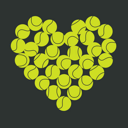 Flat vector illustration. Hand drawn tennis balls in heart shape. Love tennisのイラスト素材