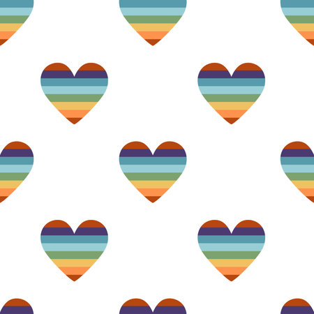 Vector flat hand drawn seamless pattern with heart shped pride lgbt rainbow flagのイラスト素材