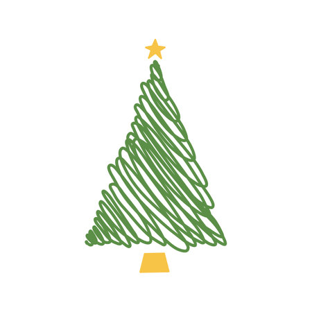 Flat hand drawn christmas tree illustration.のイラスト素材