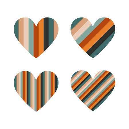 Flat vector hippy boho illustration. Hand drawn retro groovy rainbow pride heartのイラスト素材