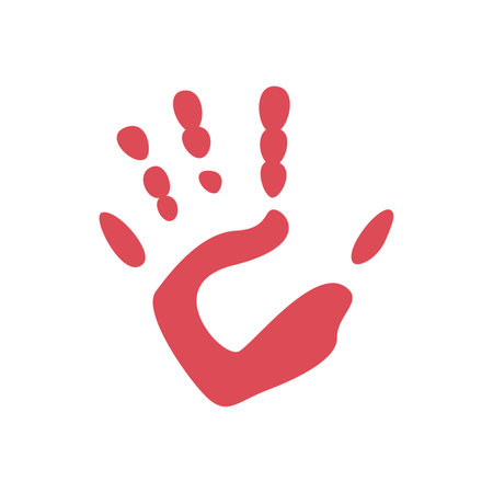 Flat vector painting tools in childish style. Hand drawn hand print, palm silhouetteのイラスト素材