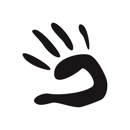 Flat vector painting tools in childish style. Hand drawn hand print, palm silhouetteのイラスト素材