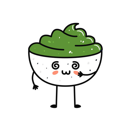 Kawaii sushi mascot in cartoon style. Cute wasabi bowl for menuのイラスト素材