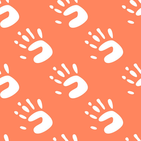 Vector flat hand drawn seamless pattern with hand print, palm stamp, fingers silhouetteのイラスト素材