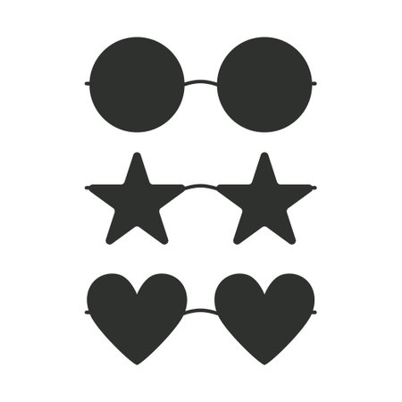 Flat vector hippy boho round, heart, star shaped sunglasses illustration. Hand drawn retro groovy elements.のイラスト素材