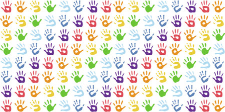 Flat vector painting tools in childish style. Hand drawn rectangle frame of palm printsのイラスト素材