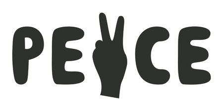 Flat vector hippy boho illustration. Hand drawn retro groovy peace letteringのイラスト素材