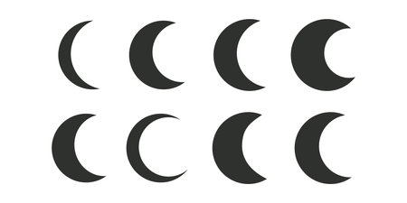 Flat vector hippy boho illustration. Hand drawn retro groovy crescent silhouetteのイラスト素材