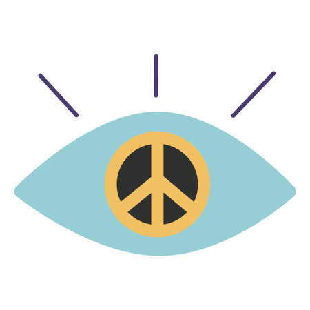 Flat vector hippy boho illustration. Hand drawn retro groovy all seeing eyeのイラスト素材